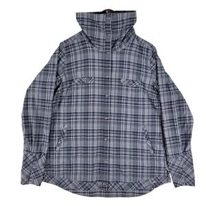 ExOfficio Funnel Neck Shirt Women's Large Grey Purple‎ Plaid Snap Front Hiking